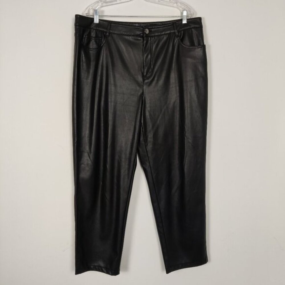 Joe Fresh Womens Faux Leather Pants Size 16W Black Shiny Business